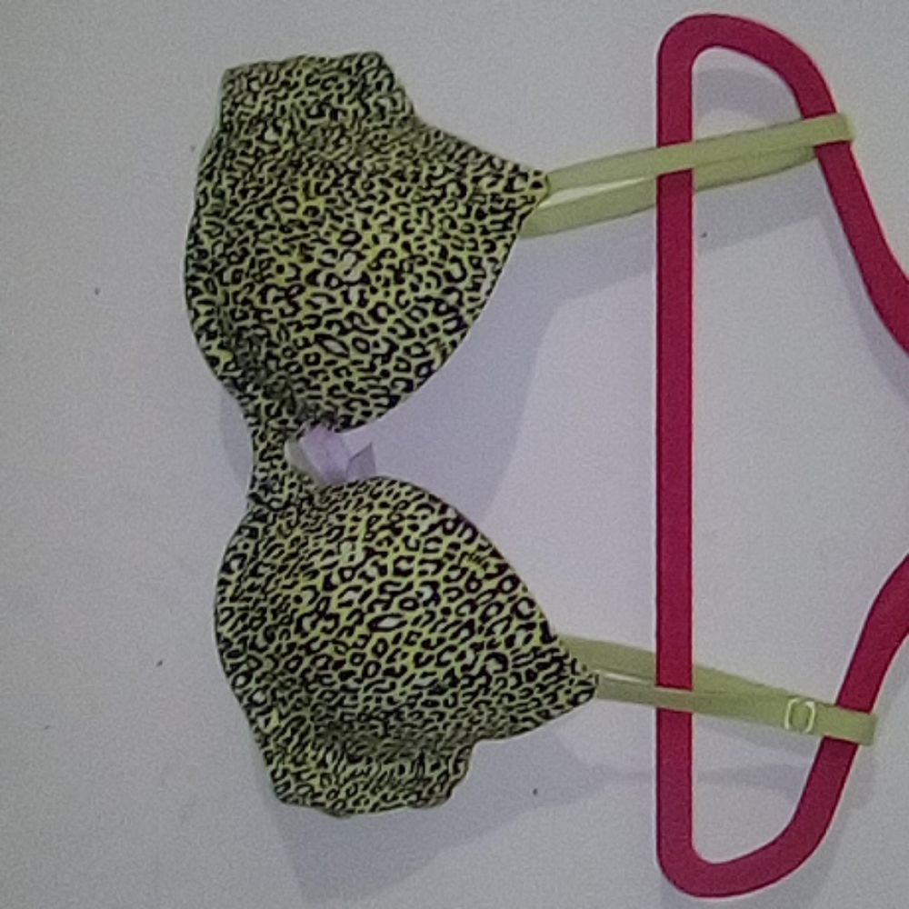 PINK neon green/yellow Cheetah print 32A bra